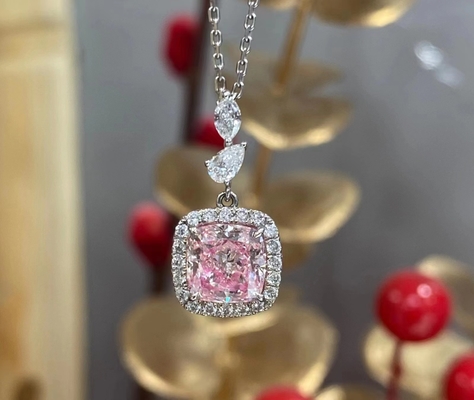 1.63ct Pink Cushion Cut Laboratory VS Diamond Necklace 18k White Gold Customize Service