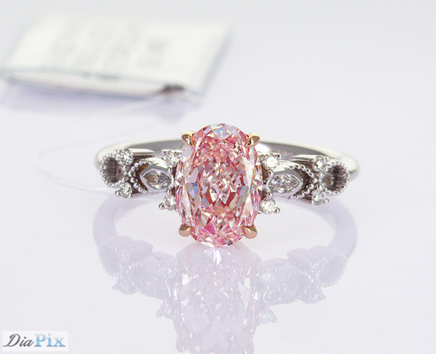 2.2ct IGI Certified Laboratory Grown Pink Oval Synthetic Diamond Classic Style 18 Karat White Gold Ring