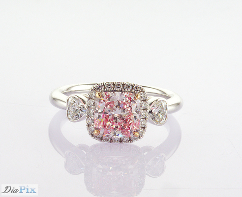 Custom Lab Grown Diamond Rings Three Stone Style Main Stone 1.61ct Fancy Pink Cushion Cut