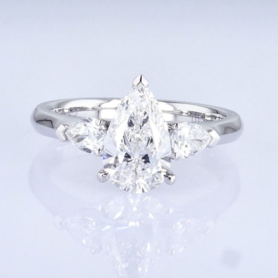 Classic Design Pear Shape Diamond Ring Three Stones Style White Lab Grown Diamond Ring