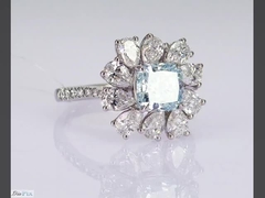 Total 3.284ct CVD Lab Grown Cushion Cut Synthetic Sky Blue Diamond Luxury 18K White Gold Set Custom