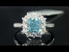 CVD 1.29ct surrounding style cushion blue lab grown diamond ring 18k gold