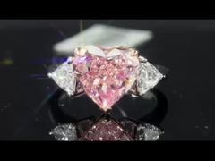 CVD 4.19ct three stone style heart pink lab grown diamond ring 18k gold